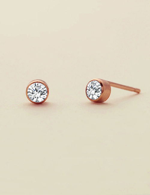 Fashion April White - Rose Gold Titanium Gold Plated Diamond Round Stud Earrings