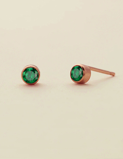 Fashion May Green - Rose Gold Titanium Gold Plated Diamond Round Stud Earrings