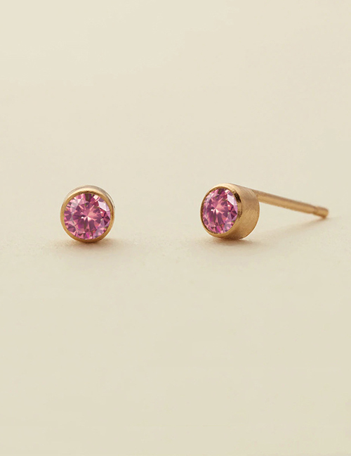 Fashion July Rose Red-gold Titanium Gold Plated Diamond Round Stud Earrings
