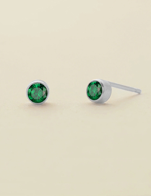 Fashion August Light Green-steel Titanium Gold Plated Diamond Round Stud Earrings