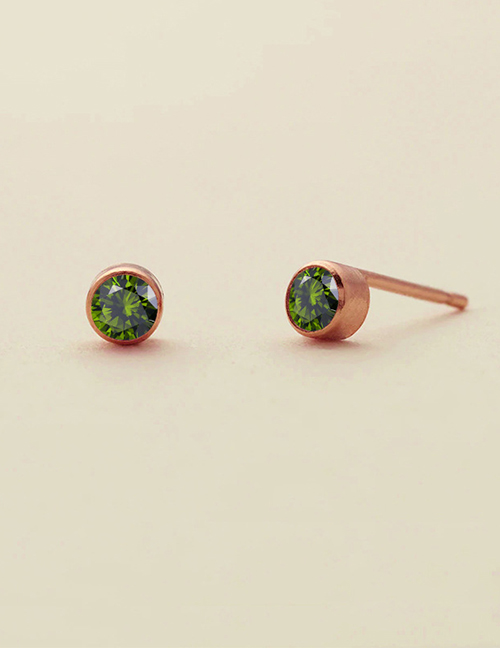 Fashion August Light Green--rose Gold Titanium Gold Plated Diamond Round Stud Earrings