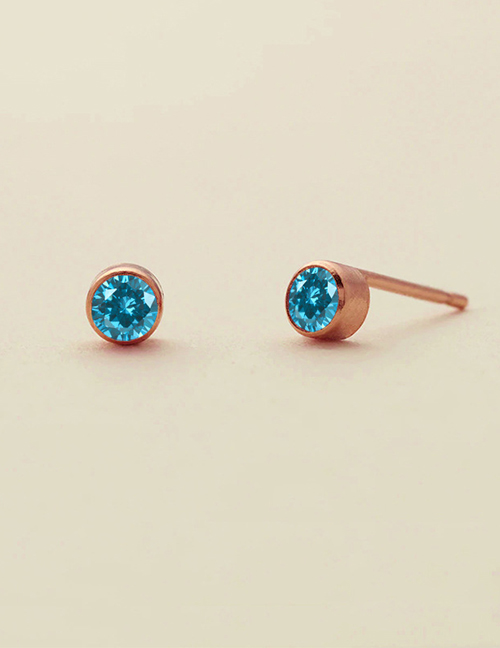 Fashion September Sapphire Blue-gold Titanium Gold Plated Diamond Round Stud Earrings
