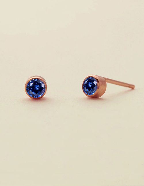 Fashion September Sapphire Blue-rose Gold Titanium Gold Plated Diamond Round Stud Earrings