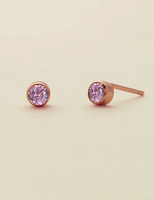 Fashion October Pink - Rose Gold Titanium Gold Plated Diamond Round Stud Earrings