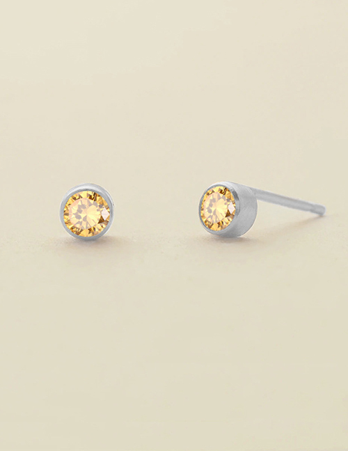 Fashion November Light Yellow-steel Color Titanium Gold Plated Diamond Round Stud Earrings