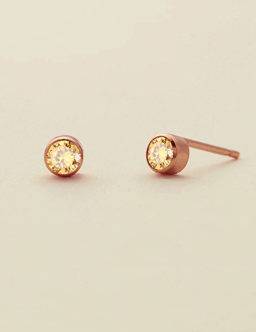 Fashion November Light Yellow-rose Gold Titanium Gold Plated Diamond Round Stud Earrings