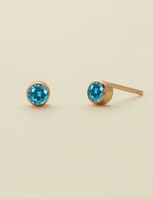 Fashion December Lake Blue-gold Titanium Gold Plated Diamond Round Stud Earrings