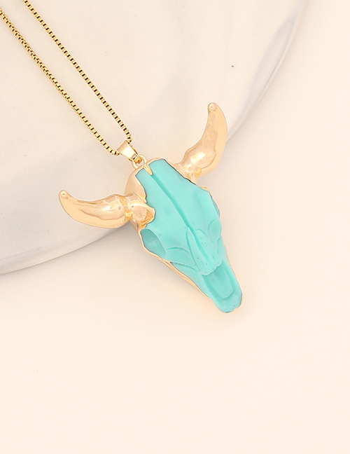 Fashion 3# Green Stainless Steel Bull Head Necklace