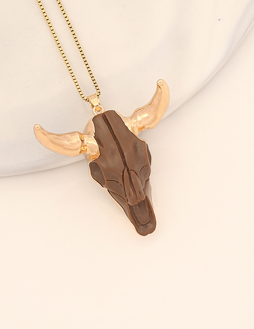 Fashion 4# Deep Coffee Stainless Steel Bull Head Necklace