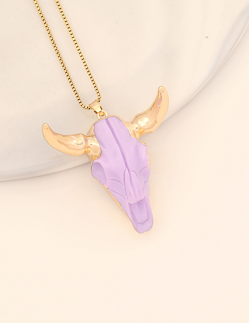 Fashion 5# Purple Stainless Steel Bull Head Necklace