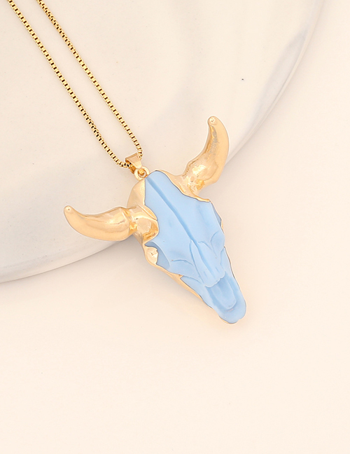 Fashion 8# Light Blue Stainless Steel Bull Head Necklace