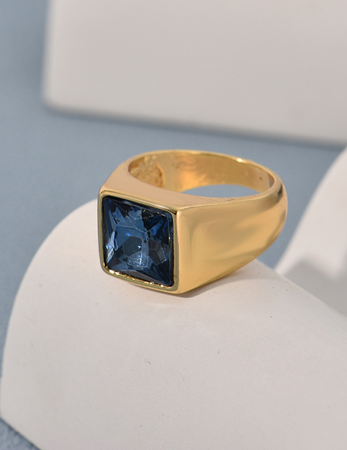 Fashion Blue-gold Alloy Set Square Diamond Ring