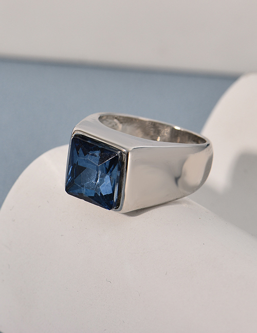 Fashion Blue-silver Alloy Set Square Diamond Ring