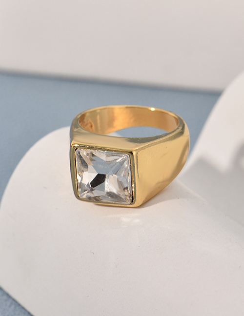 Fashion White-gold Alloy Set Square Diamond Ring