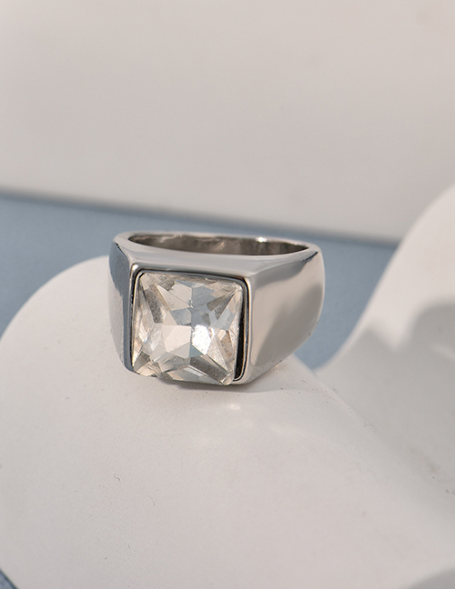 Fashion White-silver Alloy Set Square Diamond Ring