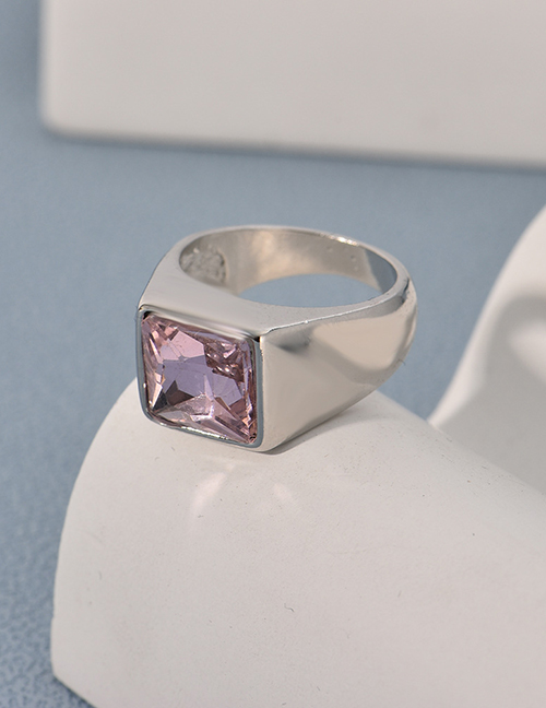 Fashion Pink-silver Alloy Set Square Diamond Ring
