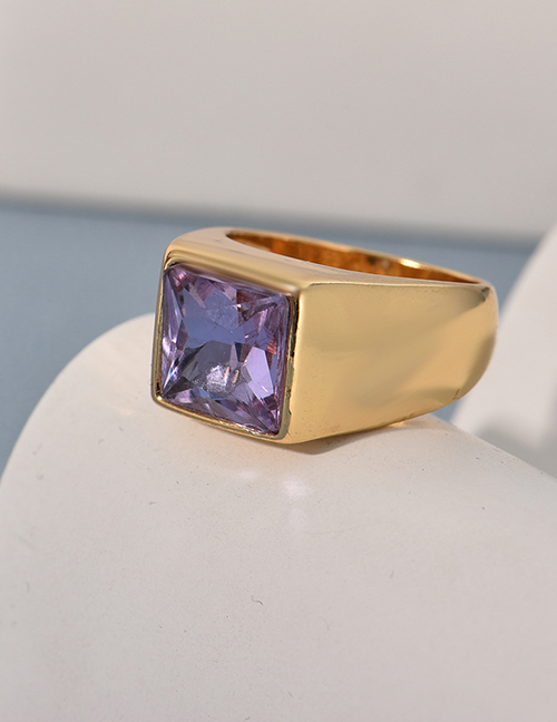Fashion Purple-gold Alloy Set Square Diamond Ring