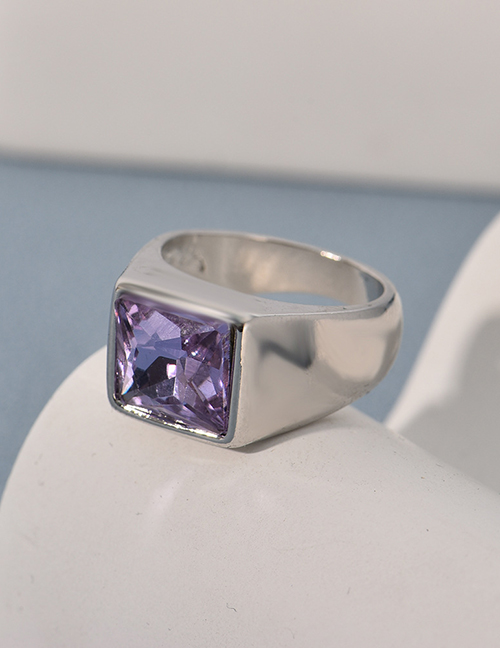 Fashion Purple-silver Alloy Set Square Diamond Ring