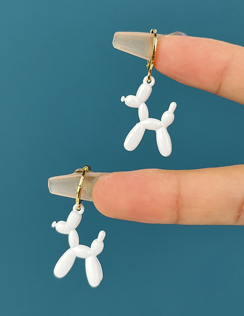 Fashion Gold And White Copper Spray Paint Balloon Dog Earrings