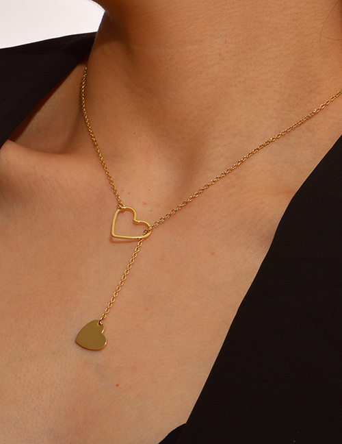 Fashion 3# Solid Copper Geometric Heart Tassel Necklace