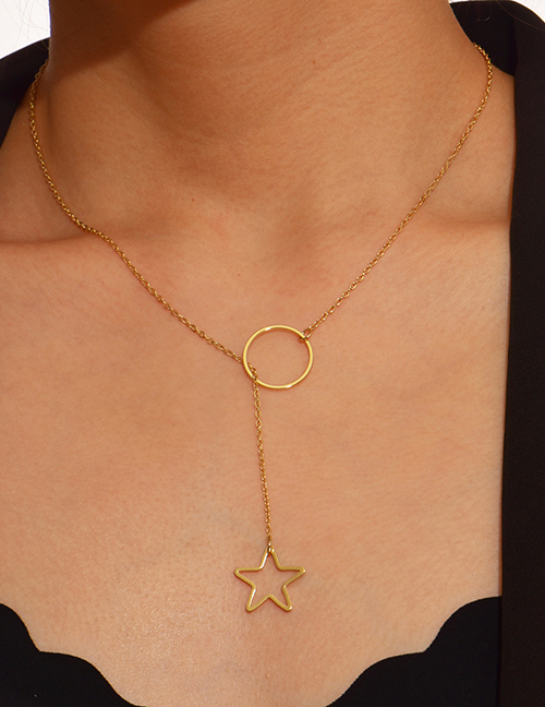 Fashion 5# Solid Copper Geometric Star Tassel Necklace