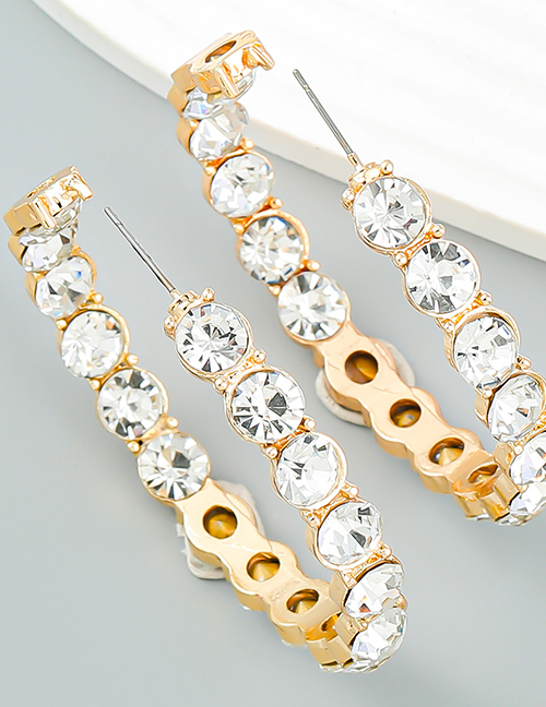 Fashion White Alloy Diamond Round Earrings