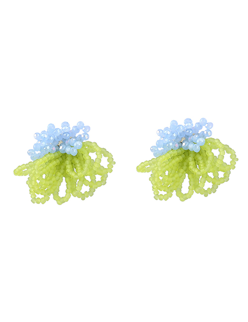 Fashion Blue-green Resin Multilayer Rice Bead Braided Flower Stud Earrings