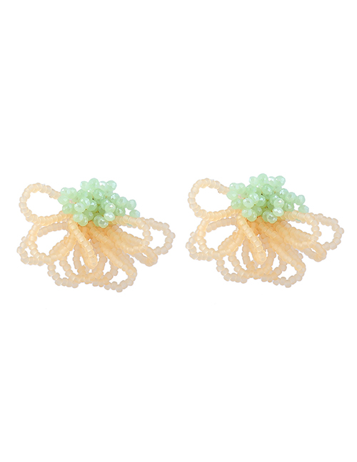 Fashion Green Yellow Resin Multilayer Rice Bead Braided Flower Stud Earrings