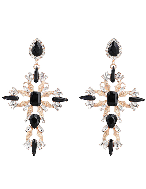 Fashion Black Alloy Diamond Cross Stud Earrings