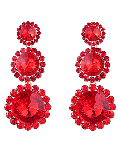 Fashion Red Alloy Diamond Round Drop Earrings