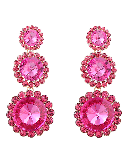 Fashion Rose Red Alloy Diamond Round Drop Earrings
