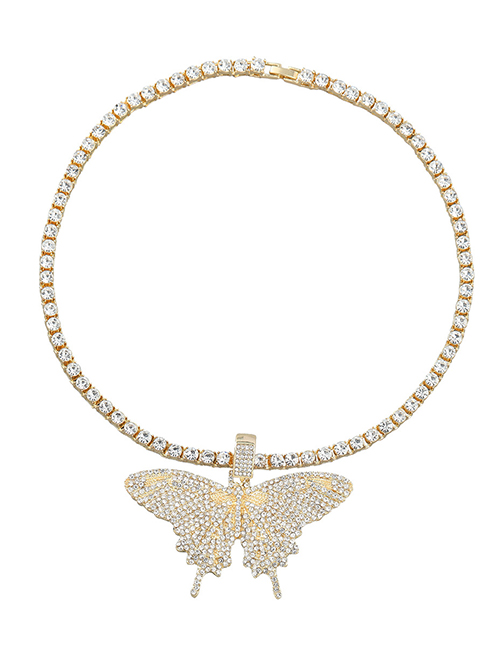 Fashion Gold Alloy Diamond Butterfly Concealed Buckle Necklace