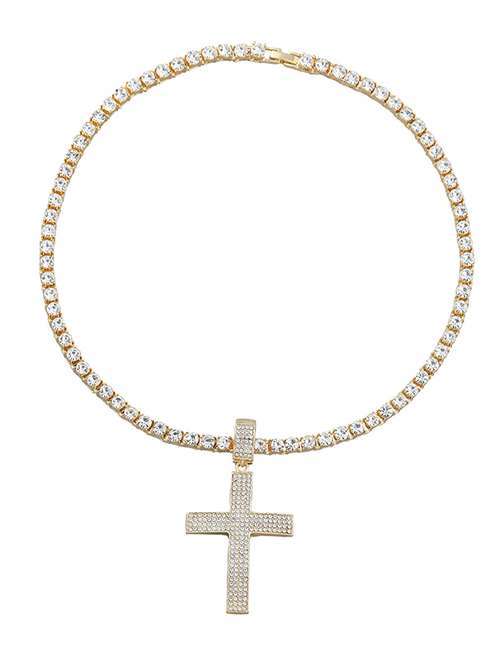 Fashion Gold Alloy Diamond Claw Chain Cross Concealed Buckle Necklace