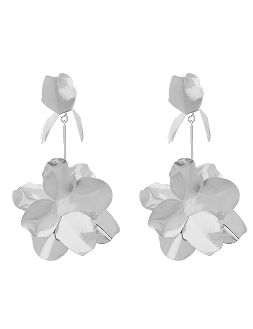 Fashion Silver Alloy Floral Geometric Stud Earrings