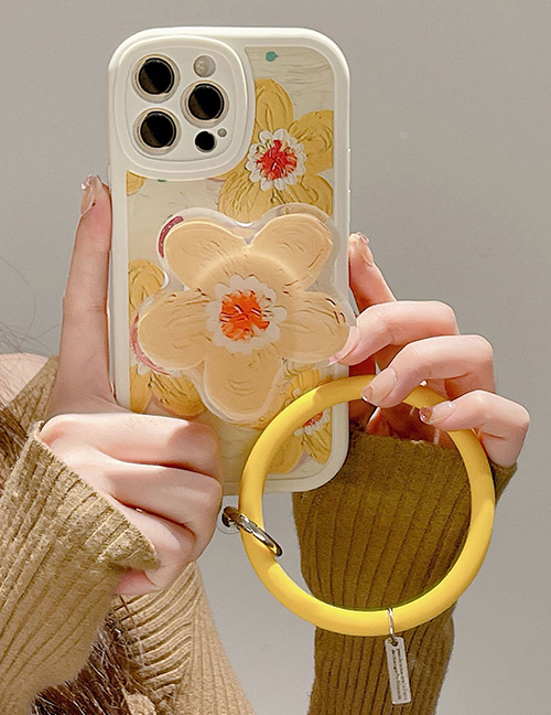 Fashion Yellow Flower + Bracelet Lanyard + Bracket Iphone13 Silicone Flower Phone Case + Bracelet Lanyard