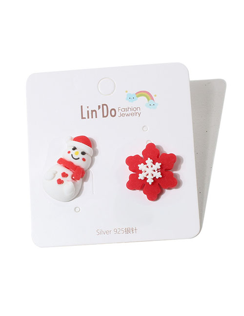 Fashion 6# Christmas Snowman Snowflake Asymmetric Stud Earrings