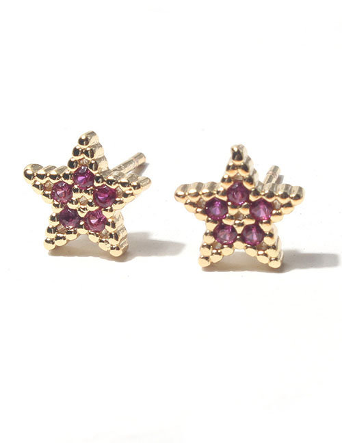 Fashion Purple Alloy Diamond Pentagram Stud Earrings