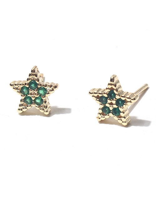 Fashion Green Alloy Diamond Pentagram Stud Earrings