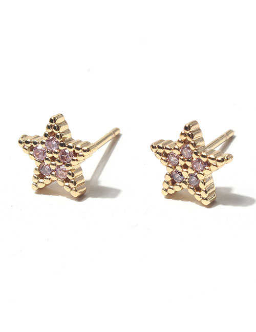 Fashion Light Purple Alloy Diamond Pentagram Stud Earrings