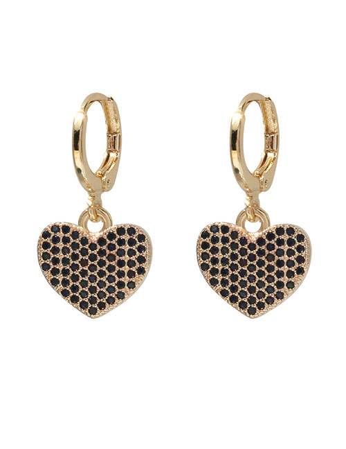 Fashion Black Alloy Diamond Heart Earrings