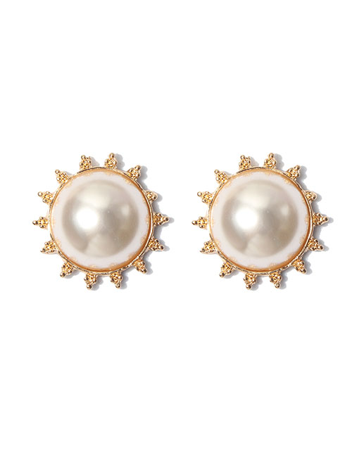 Fashion Gold Geometric Round Pearl Stud Earrings