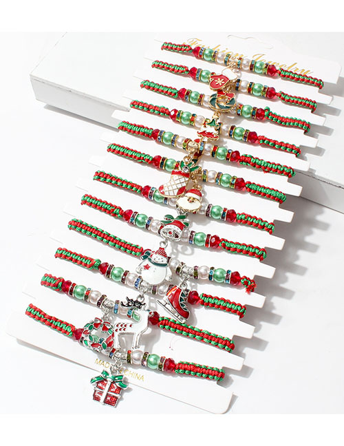 Fashion Color Geometric Cord Braided Snowman Gift Box Santa Socks Bracelet Set