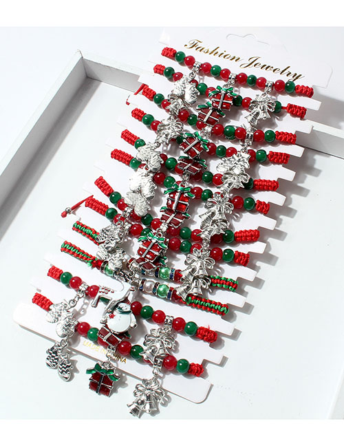 Fashion Red Geometric Cord Braided Snowman Gift Box Santa Socks Bracelet Set