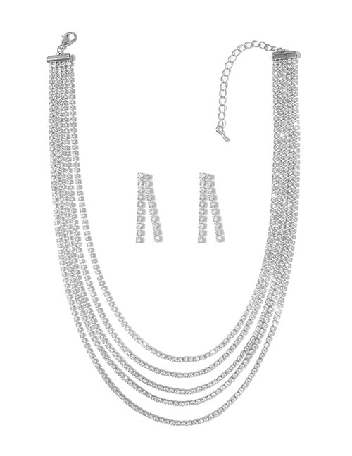 Fashion 3# Alloy Geometric Multilayer Chain Necklace Earring Set