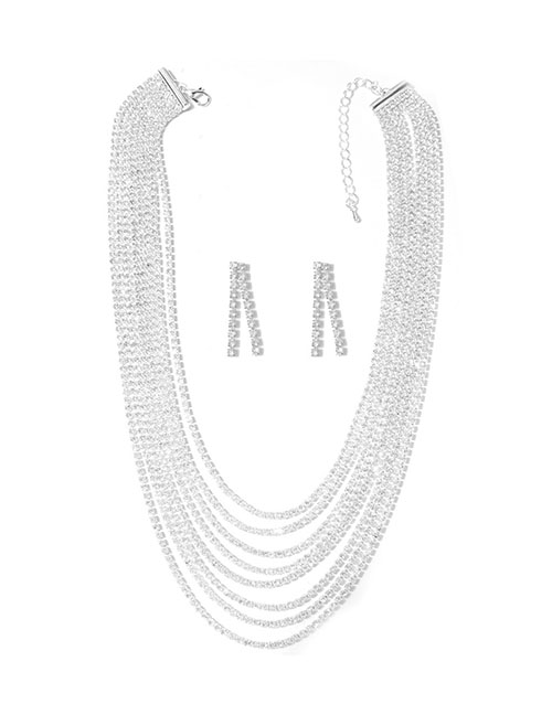 Fashion 5# Alloy Geometric Multilayer Chain Necklace Earring Set
