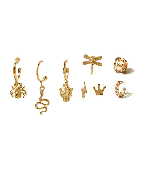Fashion Gold Alloy Dragonfly Spider Snake Panther Head Earring Set