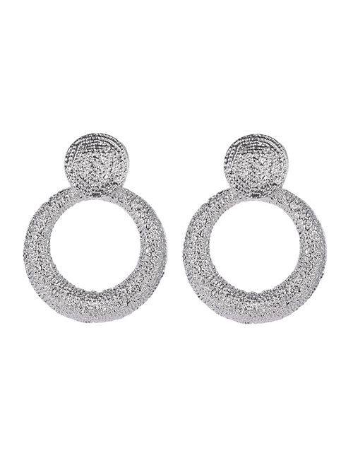 Fashion Silver Frosted Geometric Round Stud Earrings