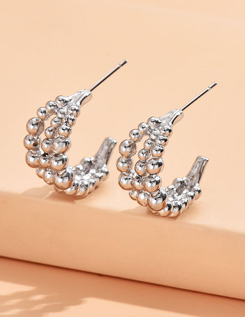 Fashion Silver Alloy Ball Multilayer C-shaped Earrings