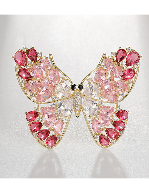 Fashion Rose Red Bronze Zirconium Butterfly Brooch