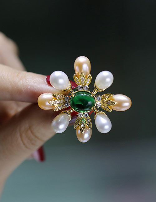 Fashion Pearl Brass And Zirconium Pearl Brooch